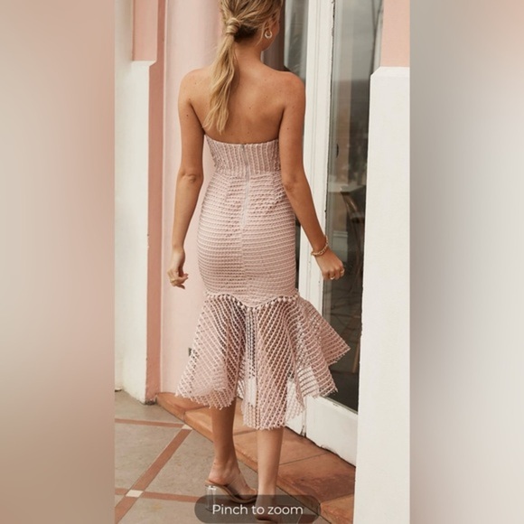 Zoey Lace Overlay Flounce Hem Midi Dress Blush - Picture 2 of 6